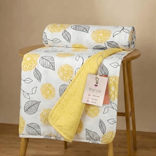 Image of Trance Home Linen 150 GSM Pure Cotton Reversible Dohar Single Bed Size | AC Blanket Comforter | Soft Light-Weight Bed Blanket (56 x 88 inch, Yellow Flowers, Pack of 1)