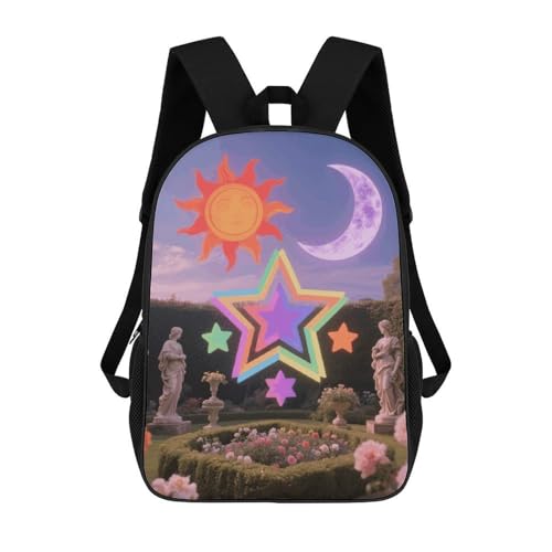 Vintage Sun Moon Stars Backpack - Durable 600D Polyester, 17 Inch Backpack with Ergonomic Adjustable Straps, Lightweight Travel Bag for Men & Women