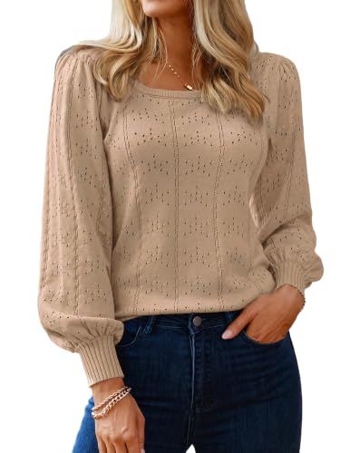 Image of HOTOUCH Sweaters for Women 2026 Fall Trendy Tops Casual Puff Sleeve Square Neck Cute Tunic Pullover Blouses XS-XXL