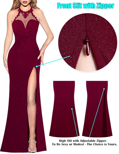 Image of VFSHOW Womens Formal Halter Keyhole Back Prom Gala Maxi Dress Evening Gown