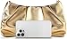 QIRACHIC Gold Women's Clutch Purse, Pleated Evening Handbag, Shoulder Bag with Detachable Chain and Shoulder Strap