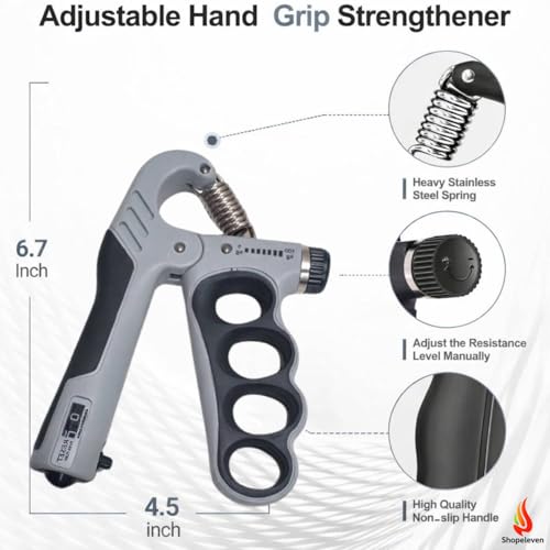 Image of 5KG To 100KG Weight Adjustable Hight Quality Hand Gripper for Men & Women |Hand Grip|Finger Exerciser|Power Gripper|Hand Exerciser Equipment|Hand Strengtheners with Counter 4 hole finger gripper (Grey)