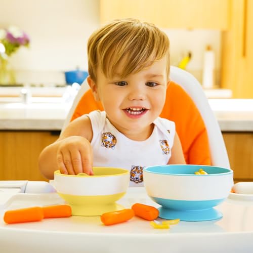Image of Munchkin Stay Put Suction Bowls for Babies and Toddlers,Blue /Green /Yellow,3 Count (Pack of 6)
