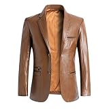 n/a Blazers Men Spring Autumn Slim Fit Men Suit Jackets Fashion Leather Blazer Men Jacket (Color : B