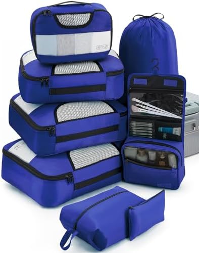 Veken 8 Set Packing Cubes for Suitcases, Travel Bag Organizers for Carry on Luggage, Suitcase Organizer Bags Set for Travel Essentials Travel Accessories in 4 Sizes(Extra Large, Large, Medium, Small)