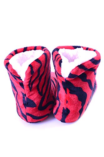 ICONOFLASH Women's Fluffy Slip On Printed Soft Faux Sherpa Indoor Slipper Booties2