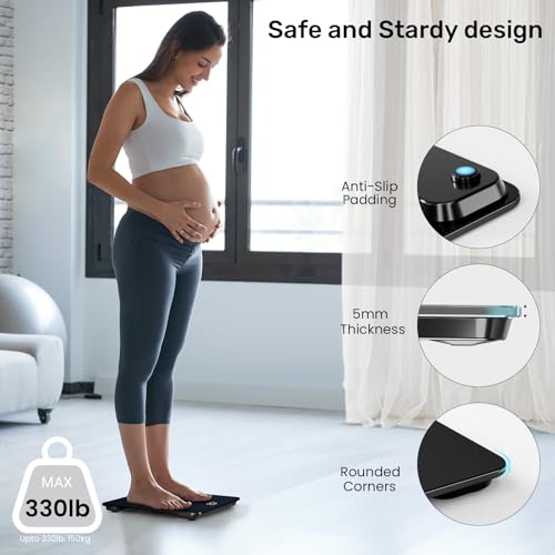 Paul Russells Digital Bathroom Scales for Body Weight, Glass Weighing Scale, High Precision Sensors Accurate Weight Machine, Batteries Included, 150kg/24st/330lb, Black - Image 4