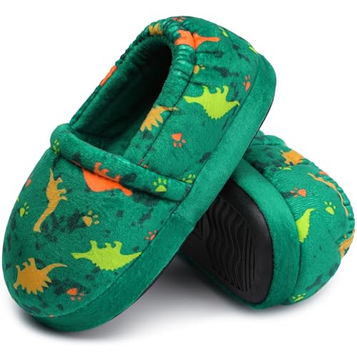 FUPPIA Kids Slippers Boys House shoes Anti Skid Bedroom Dinosaur size 7-8 color green