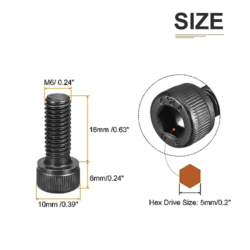 DTGN M6x16mm Socket Head Cap Screws Bolts, 25Pcs 12.9 Grade Alloy Steel, Metric Machine Hex Socket Screw, Hex Drive - Image 2