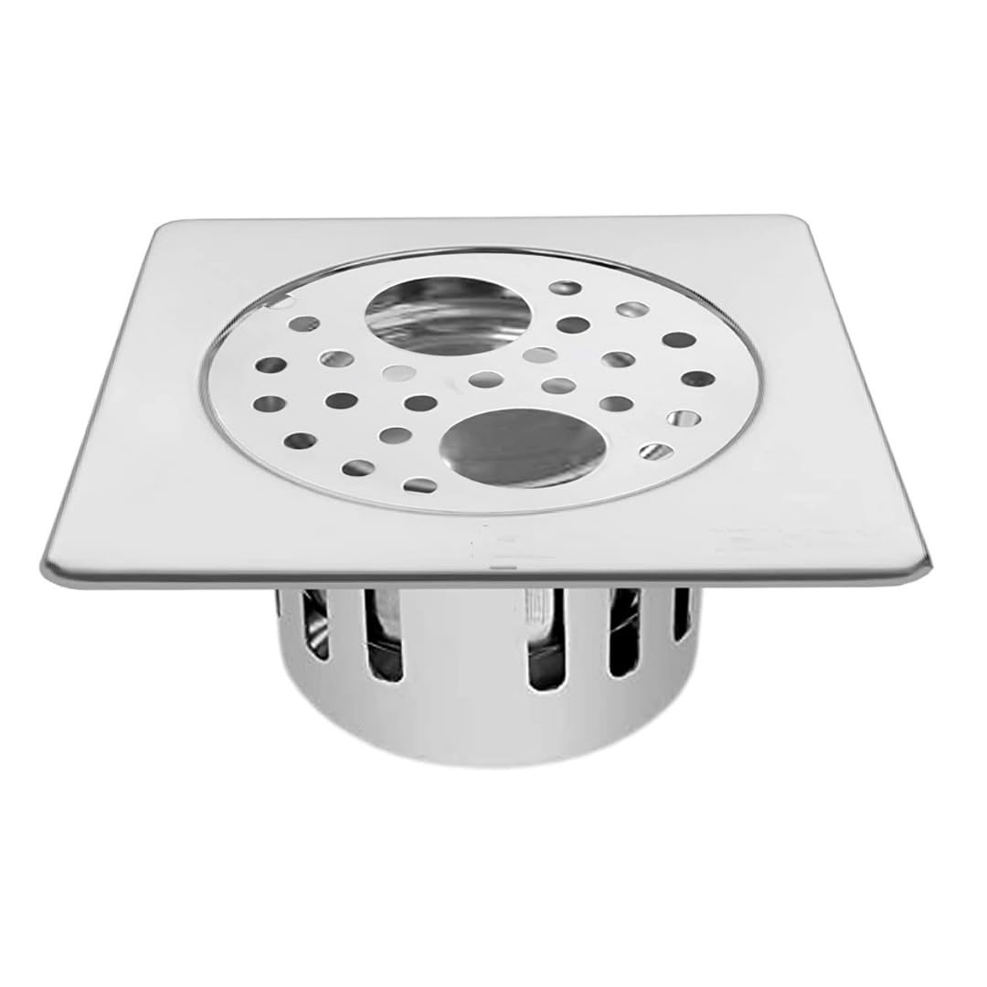 Stainless Steel 5x5 Holly Square Double Hole with Anti-Cockroach Water Drain Lock Jali for Bathroom & Kitchen (Pack of 1)