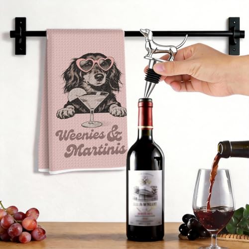 Image of Dachshund Kitchen Towels with Wine Bottle Stopper 24x14 Inch, Dachshund Gifts Reusable Dish Towels for Kitchen Living room Bars Decor, Wine Gift Weiner Dog Gifts for Women Men Christmas Birthday Gift