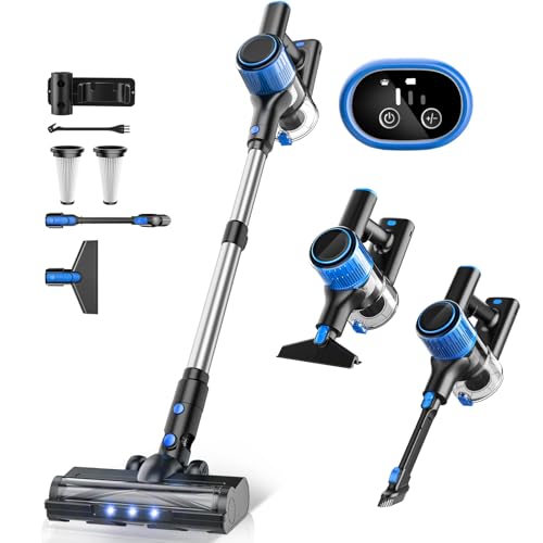 Cordless Vacuum Cleaner, 28Kpa Powerful Suction Stick Vacuum, 40-Min Runtime, Detachable Battery, 3 Modes & LED Display, 6-in-1 Lightweight Stick Vacuum for Hardwood Floors, Carpets, Pet Hair