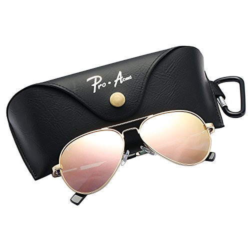 Pro Acme Small Polarized Aviator Sunglasses For Kids And Youth Age 5-18 (Gold Frame/Pink Mirrored Lens) #TOP1