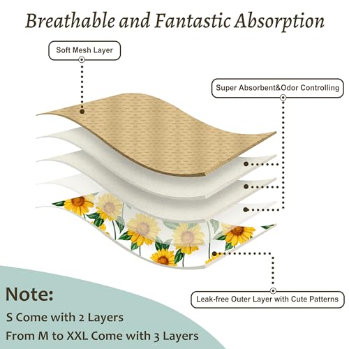 Image of Washable Female Dog Diapers - Premium Reusable Diapers for Doggie in Heat - Highly Absorbent Dog Diapers Female for Pet Incontinence with Adjustable Snaps Sunflower, M
