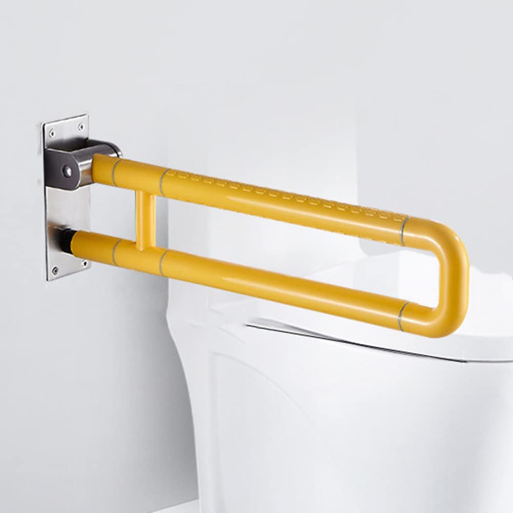 Barra Abatible Baño Minusvalido, Barras De Agarre WC, Barra de Apoyo para Inodoro, pasamanos Antideslizantes, Agarre De Apoyo para Personas Mayores De Pie 60cm(Color:Amarillo)