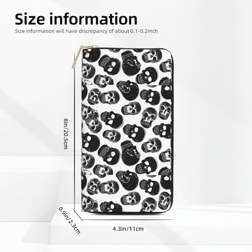 Leather Wallet for Women Ladies Novelty Printed Around Zipper Long Wallet Phone Purse Credit Card Holder, Black Skull4
