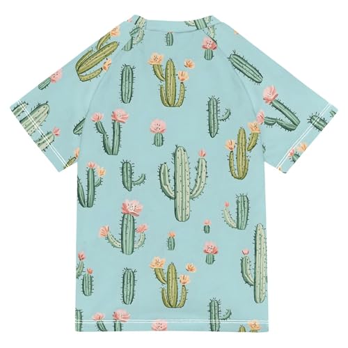 ALAZA Kids Rash Guard Girls Toddler Swim Shirts Short Sleeve Cactus Flower UPF 50+ 3T2