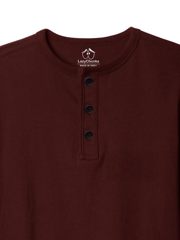 Image of LAZYCHUNKS T-Shirt for Men|Plain Henley Full Sleeve T Shirt|Cotton Blend T Shirt for Men|Men's T-Shirt|Tshirt for Men Stylish|T-Shirts for Men Regular Fit.