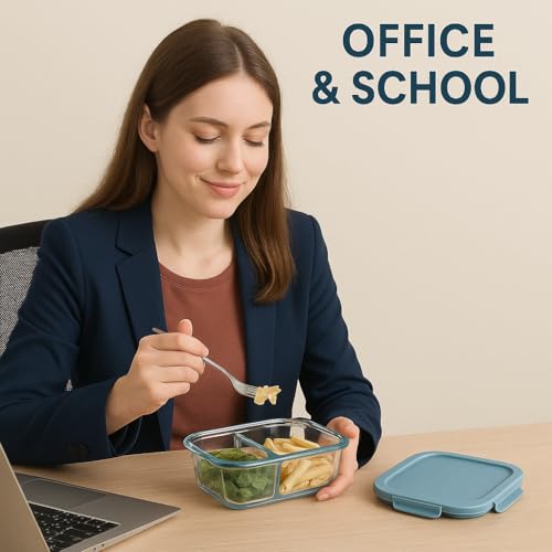 Image of Borosilicate Lunch Box Set of Airtight & Leak-Proof Tiffin Box for Office, School, Men & Women (Light Blue Colour) (Light Blue, 3 Piece 680 ml)