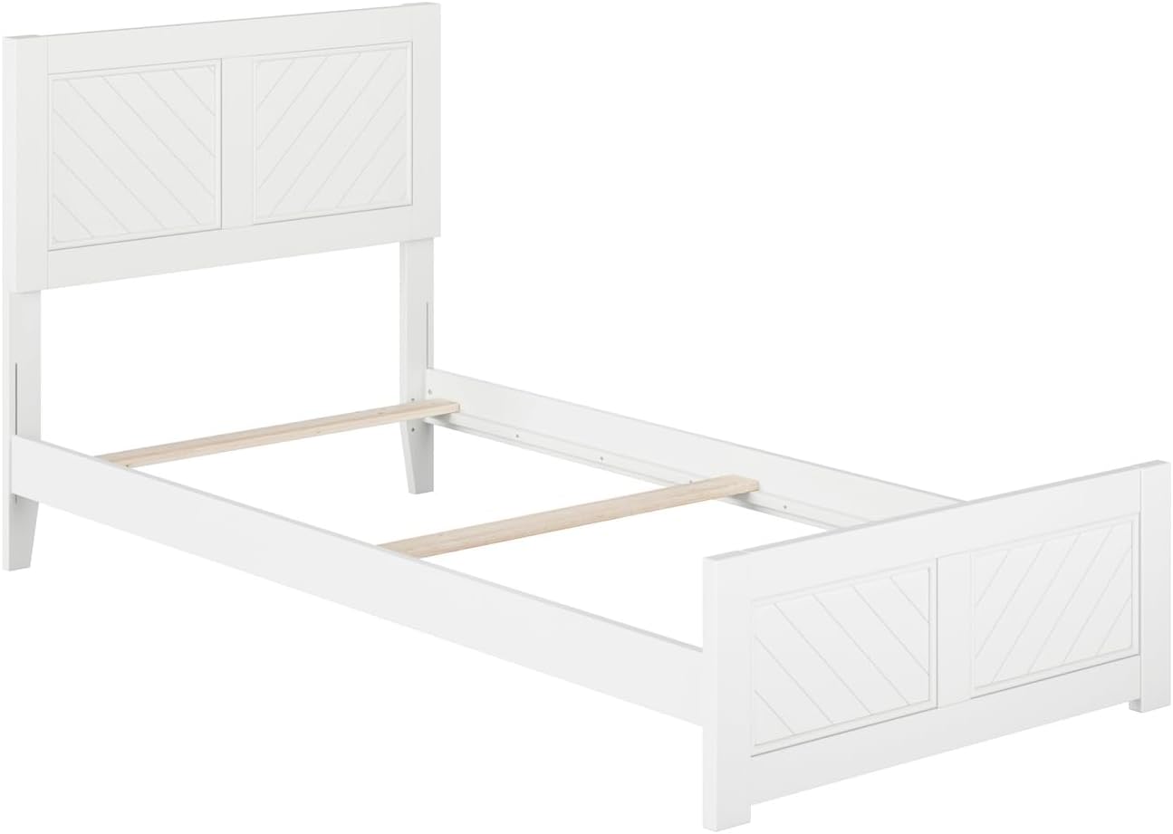 HomeStock Twin XL Foundation Bed Frame with Matching Footboard in White