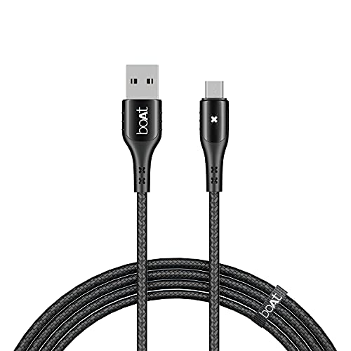 boAt Micro USB 600 Smart Auto Disconnecting Cable with LED Indicator, Stress Resistant, 3A Fast Charging & 480mbps Data Transmission, 10000+ Bends Lifespan & Extended 1.5m Length(Mercurial Black)