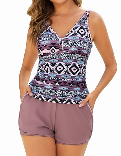 Arolina Bathing Suits for Women Over 50 Tankini Swimsuit Tummy Control Bathing Suits Full Coverage Swimming Suits (Bohemia, Medium)