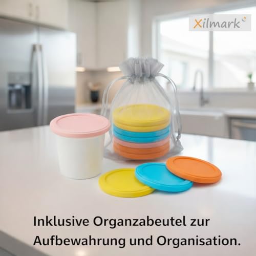 Silicone Stretch Lids, Yogurt Pot Lids Reusable, Reusable Silicone Tops for 500 g, Reusable Silicone Large Yogurt Pot Lids Tops, Silicone Yoghurt Lid, Reusable Yoghurt Pot Lids (8 PACK + BAG)