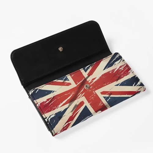 Painting UK Flag Slim Card Wallets for Women Union Jack Flag Print Leather Long Wallet Trifold Zipper Pocket, Retro British Slim Leather Wallet with ID Window4