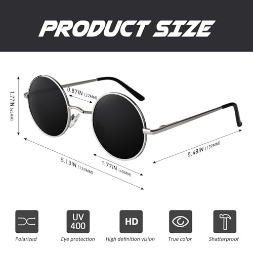 Image of CGID Retro Round Polarized Sunglasses Mens Womens Circle Metal Hippie Shades UV400 Protection E01