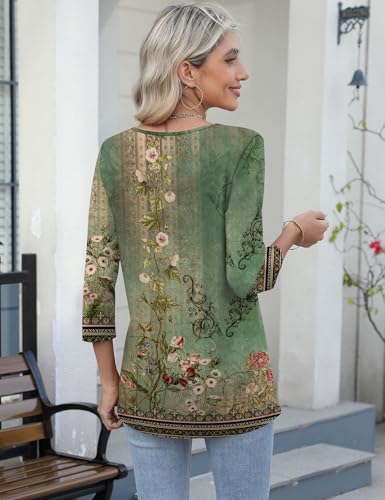 LOMON Women's 3/4 Sleeve Shirts Square Neck Summer Tops Dressy Casual Basic Tees Ladies T Shirts Blouses4