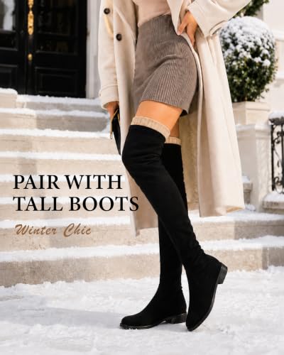 Image of Pcavin Thigh High Socks for Women, Long Cable Knit Over Knee Boot Stockings | Extra Long Fit, Cable Knit Texture, Warm Thick Knit, Winter Boot Socks, Cozy Leg Warmers, Sweater Sock Style