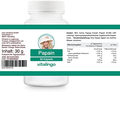 Katharina Bachman Papain Enzym Kapseln (mind. 35 Mio. USP units/g) - 60 Kapseln à 500mg – Bild 3