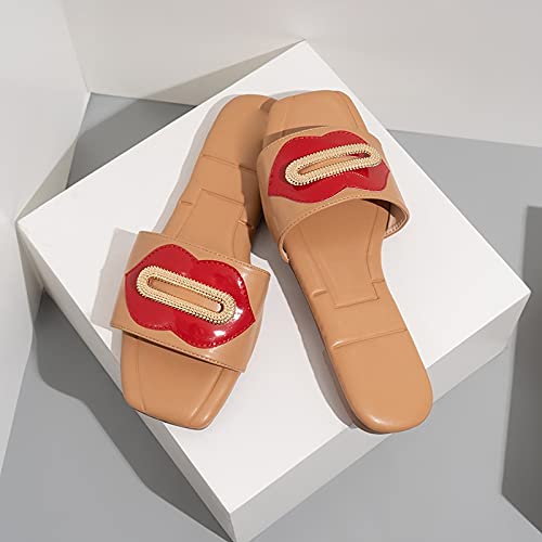 Slippers Women Women Slippers Female Outdoor Casual Slippers Lips Design Square Toe Flat Ladies Beach Sandals Flip Flops Big size3