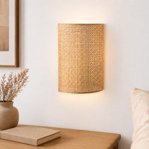 Genérico Aplique de Pared de Bambú E27, Lámpara de Ratán Vintage Interior
