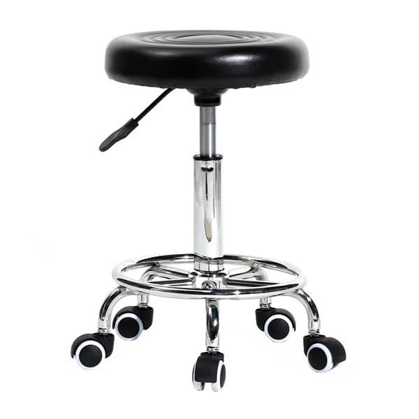 AdrinflyHeight Adjustable Swivel Bar Stool with PU Leather Padded Seat, Modern Round Stool with Stylish Lines, 360° Rotation, and Mobile Design, Black