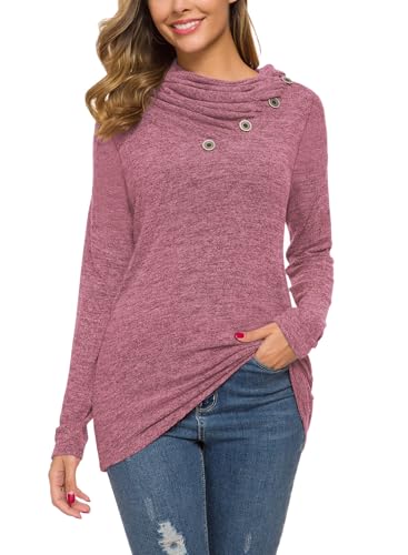 Image of WEACZZY Women's Long Sleeve Shirts Button Cowl Neck Casual Loose Tunic Tops Blouse Dressy Fashion 2026