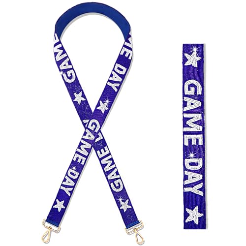 Image of Beaded Purse Strap Football Game Day Purse Strap Stadium Clear Handbag Replacement Straps Red Black Crossbody Bag Strap Football Accessories Game Day Outfits (Blue White)