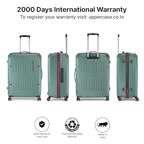 Image of uppercase Hexa Large Solid Trolley Bag with TSA Lock, Durable for Travel, RCS Certified for Sustainability, Anti-Theft Zippers and Double Wheels, Suitcase for Men & Women