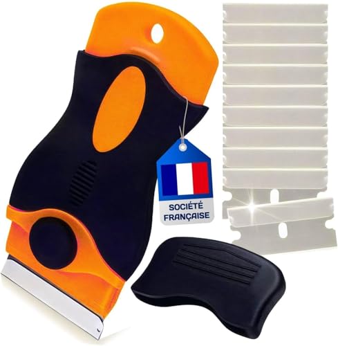Grattoir Plaque Vitrocéramique [Marque Française] Grattoir Vitre - Kit Raclette Universel et 5 Lames De Rechanges - Pratique & Simple D’Utilisation -...
