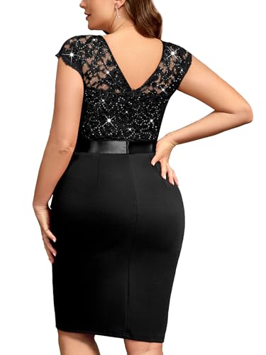 MISSMAY Women's Plus Size Sequin Floral Lace Ruffle Split Elegant Cocktail Party Dress2