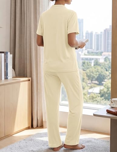 Image of ZMJ Womens Pajamas Sets 2 Piece Button Up Pj Sets Short Sleeve with Long Pant