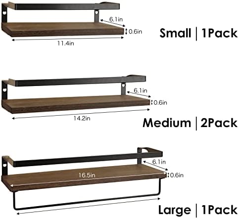 Fixwal 4 Set Floating Shelves Bathroom Shelves Wall Mounted Storage Shelves with Towel Bar for Living Room Kitchen Bedroom Bathroom Office Over Toilet