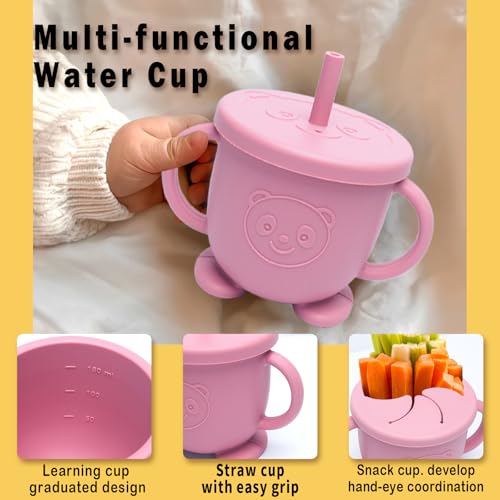Kinyoda Avvänjningsklaff, 10 delar barnkalkset, halkfri geléset med sugkopp skål, babybestickset för mat, BPA-fri (rosa) - Image 6