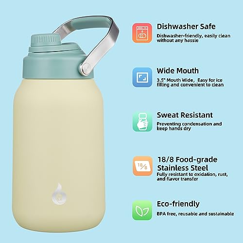 Image of BJPKPK Half Gallon Insulated Water Bottles, 64oz Water Jug with Metal Handle & BPA Free Spout Lid, Dishwasher Safe Flasks, Large Stainless Steel Gym Sport Jugs, Chartreuse