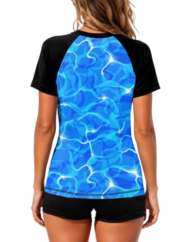 Image of AOBUTE Women Short Sleeve Rash Guard UPF 50+ Tropical Sun Protection Floral Swim Shirts
