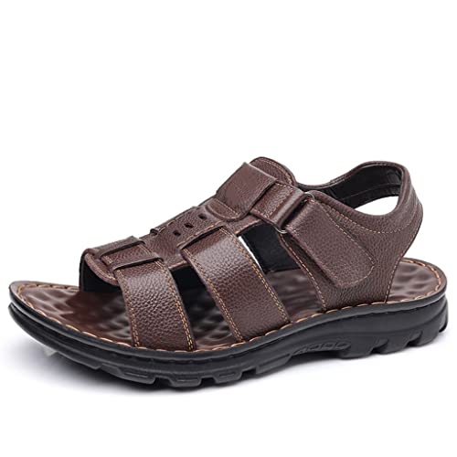 Men Genuine Leather Sandals Outside Cow Leather Slippers Soft-Soled Male Casual Sandals Non-Slip(39)