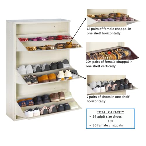 Image of DELITE KOM 29 inch Wide, 6 Shelf Metal Shoe Rack Wall Mounted for Home with Central Lock | Holds Upto 24 Shoes or 36 Slippers Pair | Double Decker, 1Yr Warranty, (41x29x8, Ivory), DIY, Space Saver