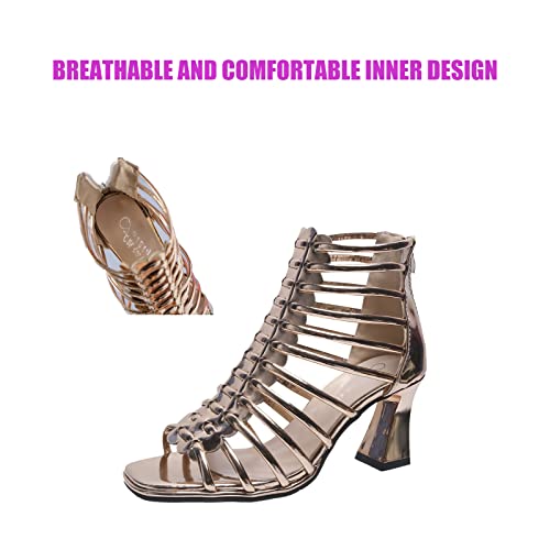 Women's Fashion Open Toe Gladiator Chunky Heel Sandals Hollow Strap Back Zipper Roman Sandals Business Masquerade Birthday Party High Heels4