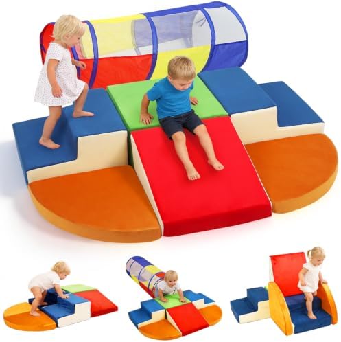 Ancaixin 7-Piece Baby Foam Climbing Blocks with Crawl Tunnel, Soft Play Set