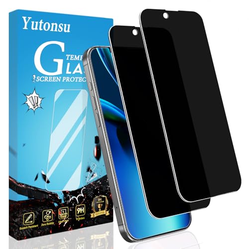 Yutonsu 2 Pack Privacy Screen Protector for iPhone 16e / iPhone 14 / iPhone 13 / iPhone 13 Pro 6.1-Inch, Anti-Spy Private Tempered Glass, Anti-Scratch, Easy Installation, Case Friendly